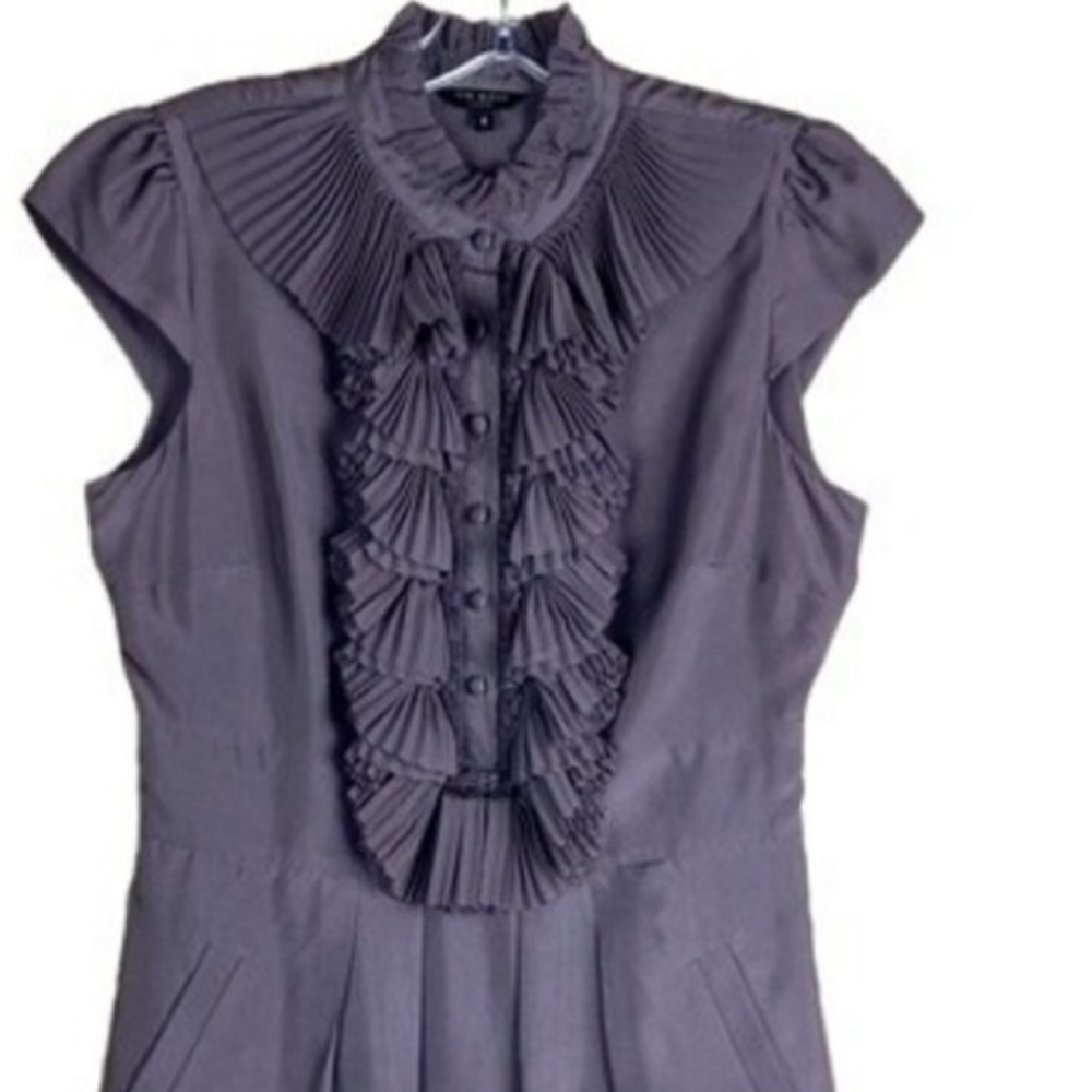 Ted Baker London Pandy Silk Frill Detail Cocktail Mini Dress Dusty Purple Size 2 - Picture 5 of 8